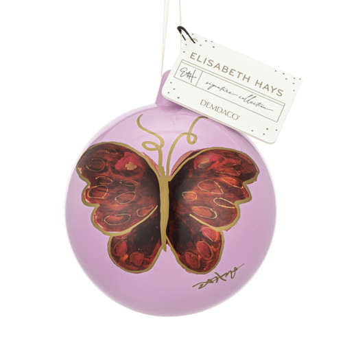 Merlot Butterfly Lilac Round Ornament - 4in slide 