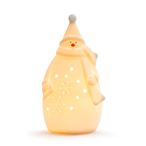 White LED Ceramic Snowman with Scarf Figure - 3x5.5in slide 