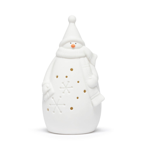 White LED Ceramic Snowman with Scarf Figure - 3x5.5in slide 