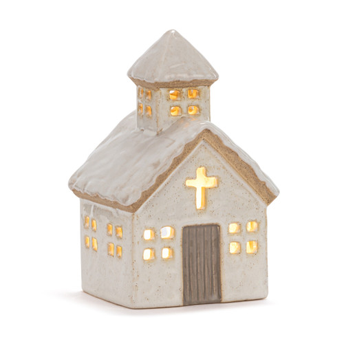 Cream Church LED Ceramic Figure - 4x6.5in slide