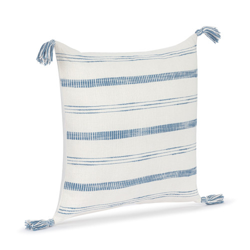 White with Blue Stripe Tassel Square Pillow - 18in slide 
