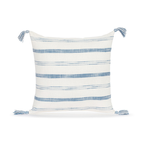 White with Blue Stripe Tassel Square Pillow - 18in slide 