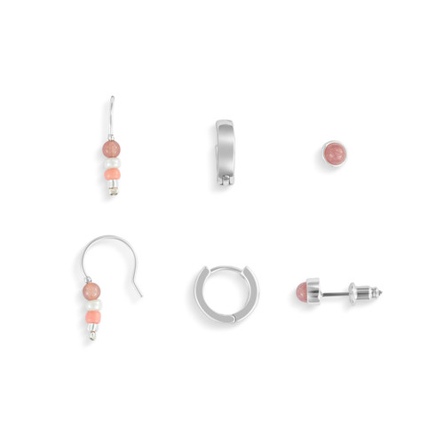 Dainty Bead Silver & Red Earrings - 12x10mm slide 