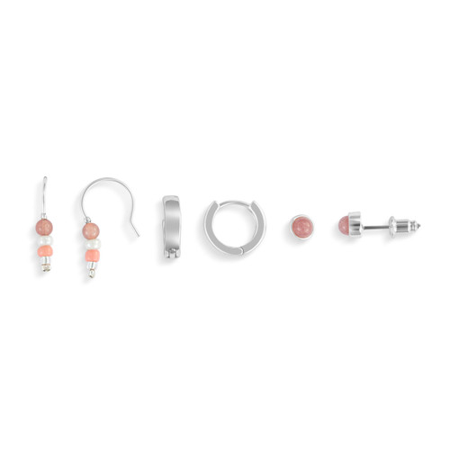 Dainty Bead Silver & Red Earrings - 12x10mm slide 