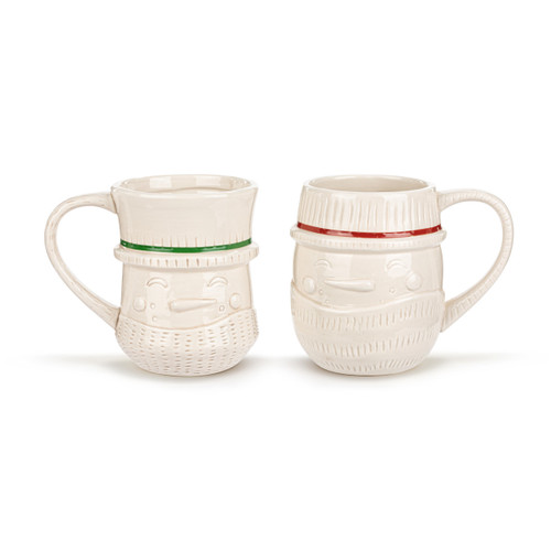 Snowman White and Gold Sculpted Ceramic Cuddle Mugs - Set of 2 slide 