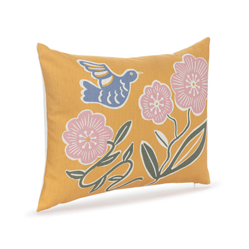 Yellow Floral with Blue Bird Accent Pillow - 18x14in slide 
