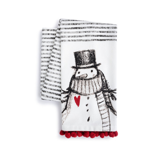 Snowman Red Heart Cotton Twill Kitchen Towel - 17x28in slide