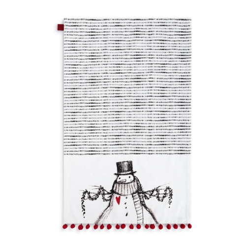 Snowman Red Heart Cotton Twill Kitchen Towel - 17x28in slide 