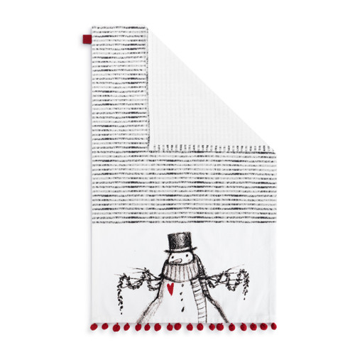 Snowman Red Heart Cotton Twill Kitchen Towel - 17x28in slide 