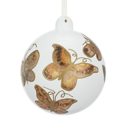 Neutral Butterfly White Round Ornament - 4in slide 