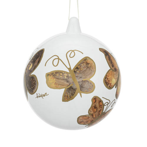 Neutral Butterfly White Round Ornament - 4in slide 