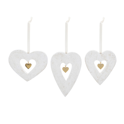 Heart with Gold Charm Paper Pulp Ornaments - Set of 3 slide 