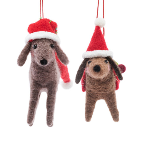Dachshund Dogs in Santa Hat Ornaments 2 Assorted - 4x4in slide 