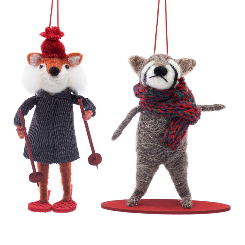 Felt Racoon and Fox Snowboard and Ski Ornaments - 2 Assorted slide 