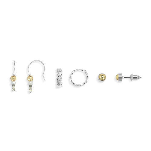 Dainty Bead Silver & Gold Earrings Set of 3 - 12x10mm slide 