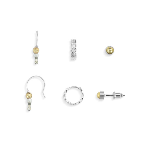 Dainty Bead Silver & Gold Earrings Set of 3 - 12x10mm slide 