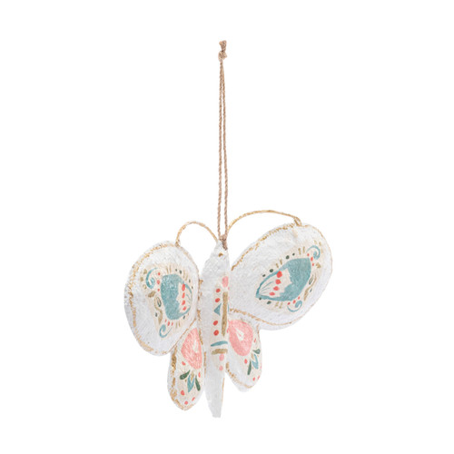 Paper Mache White Painted Butterfly Ornament - 10x5in slide 