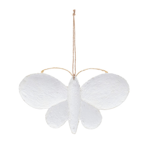 Paper Mache White Painted Butterfly Ornament - Thumbnail 2