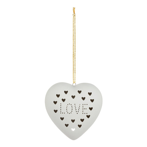 White LED Ceramic Love Heart Figure Ornament - 3in slide 
