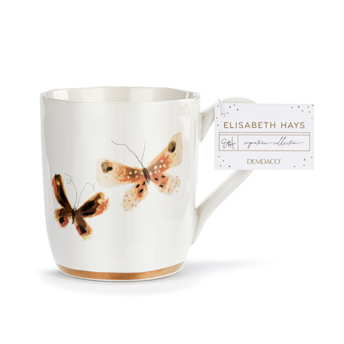 Neutral Duo Butterfly White Mug with Gold Trim - 14oz slide 