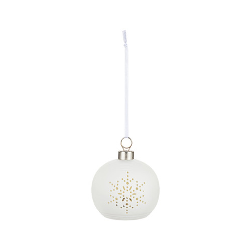 White LED Ceramic Snowflake Small Round Ornament - 3in slide 