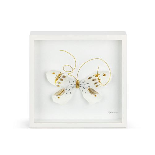White & Gold Butterfly Wall Art - 10"sq slide