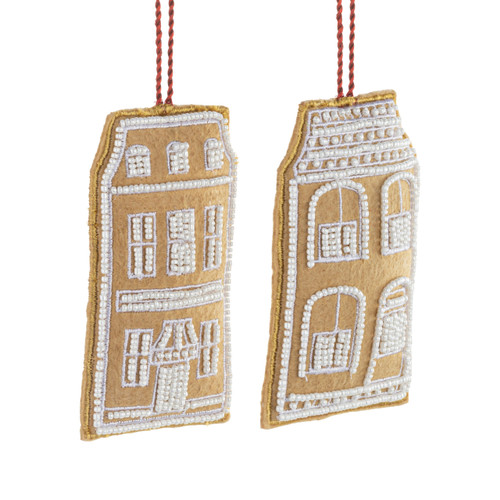 Gingerbread House Beaded Fabric Ornaments 2 Assorted - 3x4in slide 