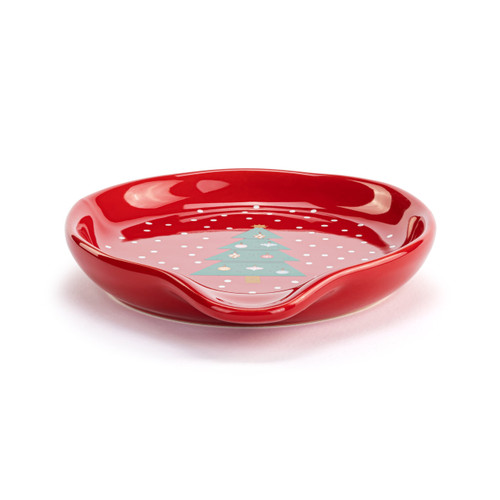 Red Christmas Tree Ceramic Spoon Rest - 4.5x6in slide 
