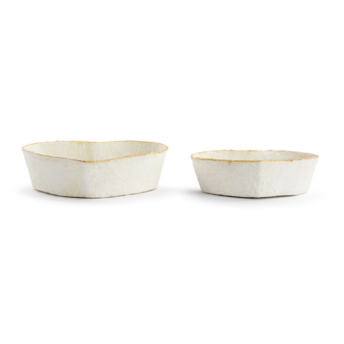 Paper Mache Cream and Gold Heart Shaped Bowls - Set of 2 slide 
