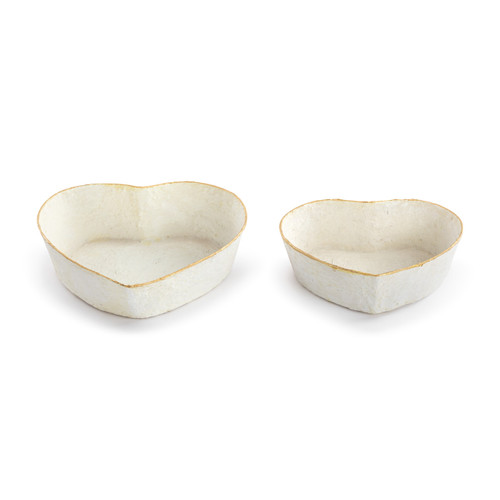Paper Mache Cream and Gold Heart Shaped Bowls - Set of 2 slide 