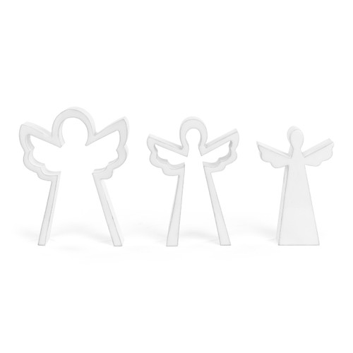 White Enamel Wood Nesting Angel Figures - 6x8in slide
