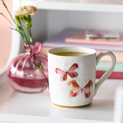 Pink Duo Butterfly White Mug with Gold Trim - 14oz slide 