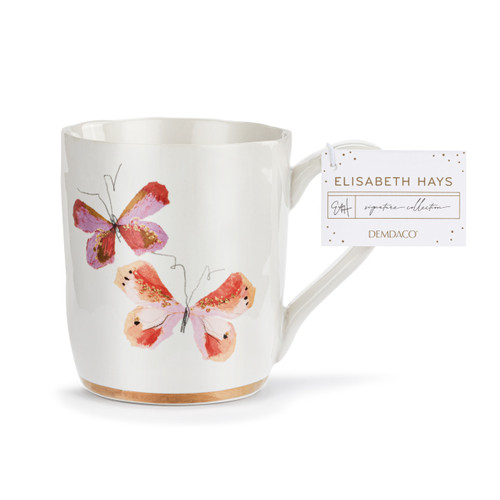 Pink Duo Butterfly White Mug with Gold Trim - 14oz slide 
