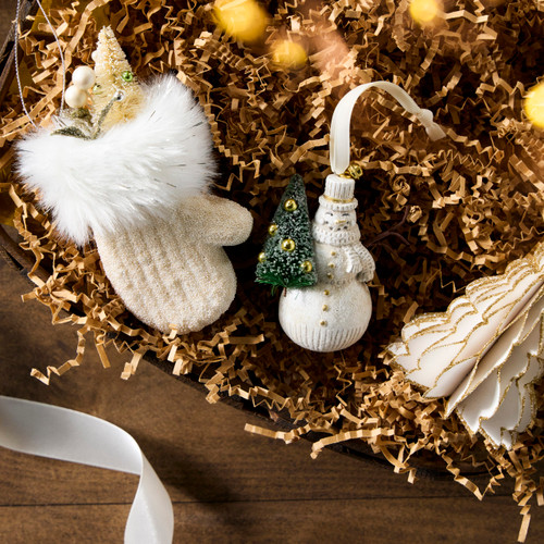 White and Gold Paper Ornaments 2 Assorted - 3x4in slide 