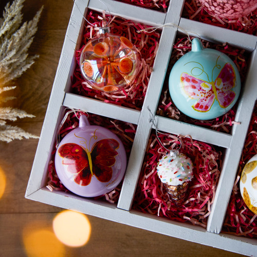 Rose Butterfly Sage Green Round Ornament - 4in slide 