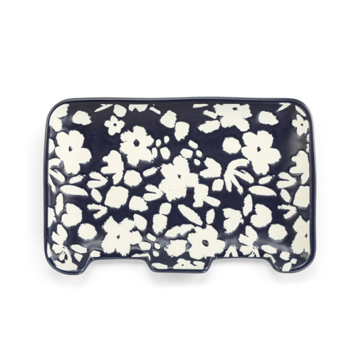 Navy Floral Double Spoon Rest - 7x5in slide 
