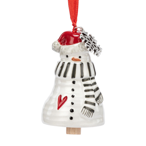 Happy Holidays Snowman Red Heart Mini Bell Ornament - 1.5x2.5in slide