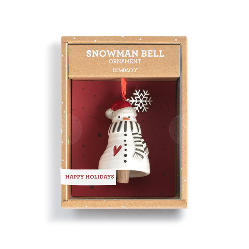 Happy Holidays Snowman Red Heart Mini Bell Ornament - 1.5x2.5in slide 