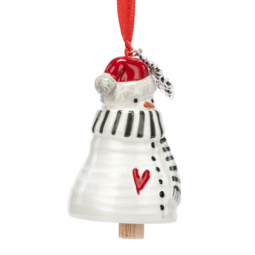 Happy Holidays Snowman Red Heart Mini Bell Ornament - 1.5x2.5in slide 