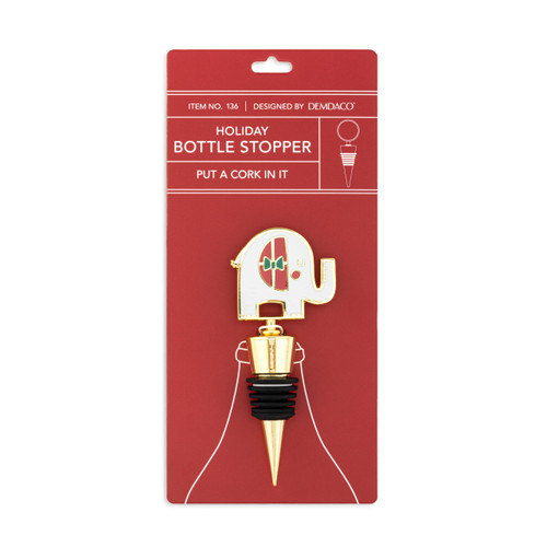 White Elephant Gold Enamel Bottle Stopper - 4in slide 