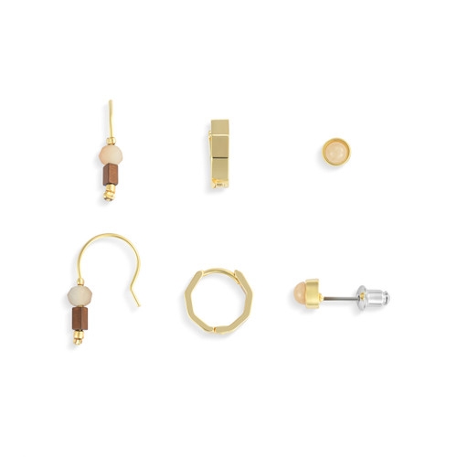 Dainty Bead Gold & Blue Earrings Set of 3 - 12x10mm slide 