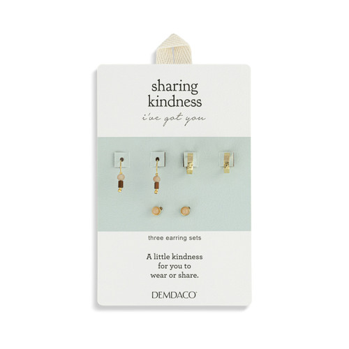 Dainty Bead Gold & Blue Earrings Set of 3 - 12x10mm slide 