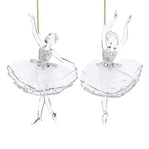 Acrylic Sparkle and Tulle Ballerina Ornaments 2 Assorted - 4x6in slide 