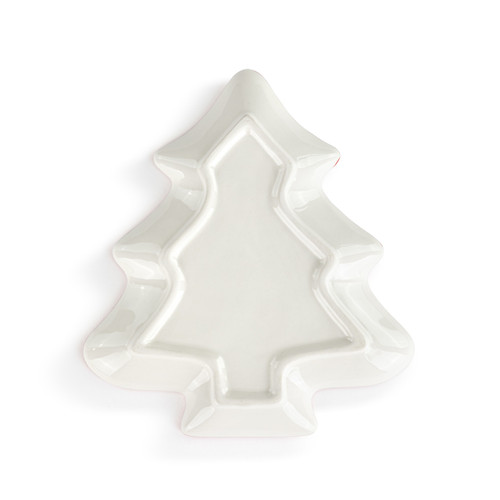 Snowman Red Heart Mini Ceramic Tree Shaped Dish - 7x8in slide 