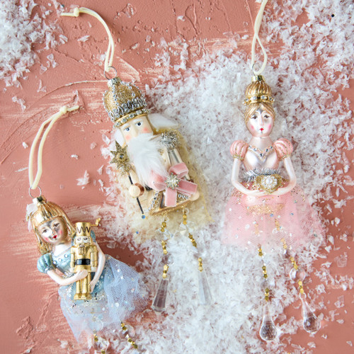 Ballerina Nutcracker Sparkle Blown Glass Ornaments 3 Assorted - 3x9in slide 