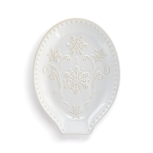Vintage Snowflake Cream Ceramic Spoon Rest - 4.5x6in slide 