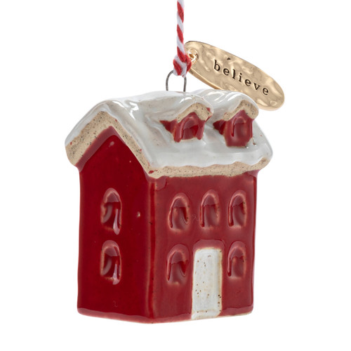 Believe Red House Shaped Ornament - 1.5x2in slide 