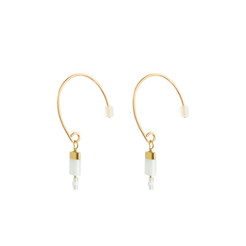 Beaded Tile White/Gold Earrings - 13.15x5.5mm slide 