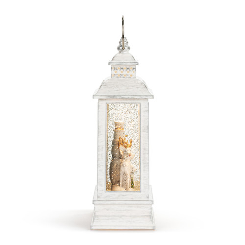 Snowman Winter Scene Lit Musical White USB Snow Globe Lantern - 6.5x10in slide 