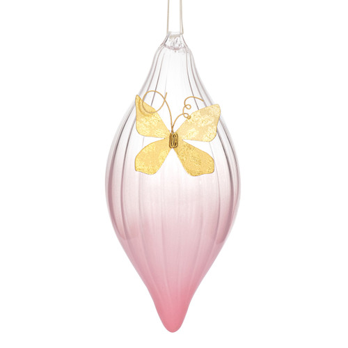 Dark Pink Clear Glass Ornament with Butterfly Charm - 3x7in slide 